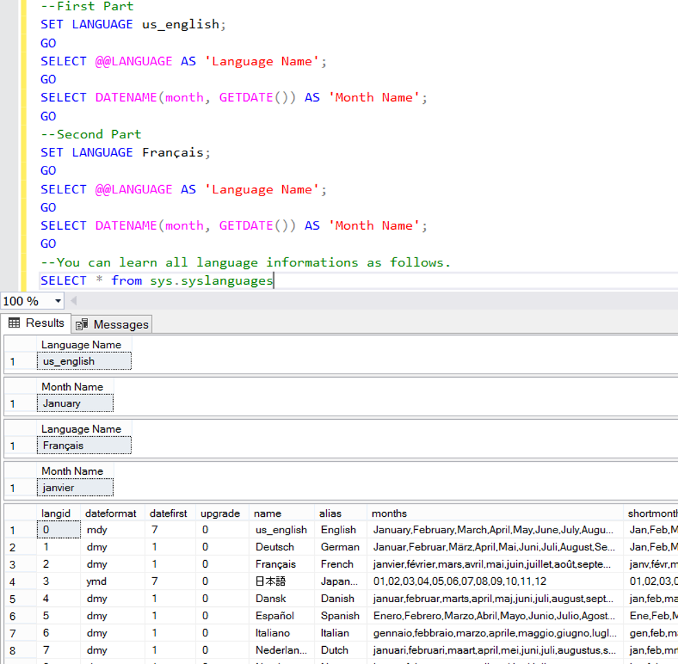 SET LANGUAGE and @@LANGUAGE Function in SQL Server(TSQL) - Database ...