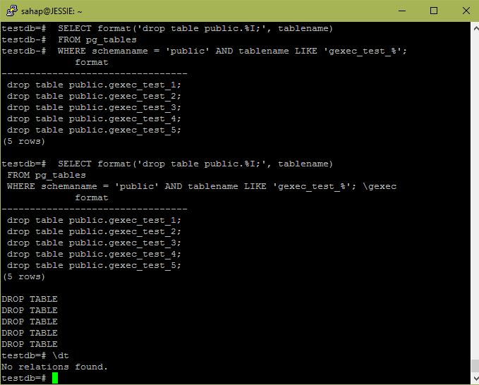 postgresql commands exit dt