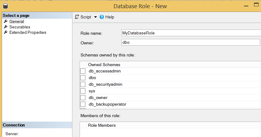 sql server database role view definition